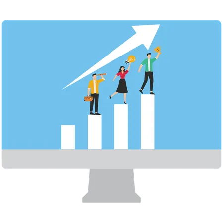 Geschäftsteam arbeitet an Wachstumsdiagramm  Illustration