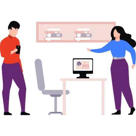 Business team are discussing analytics information on computer  Illustration