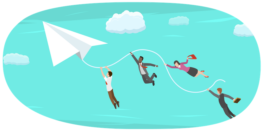 Business Team are Flying to Their Target On the Paper Plane  Illustration