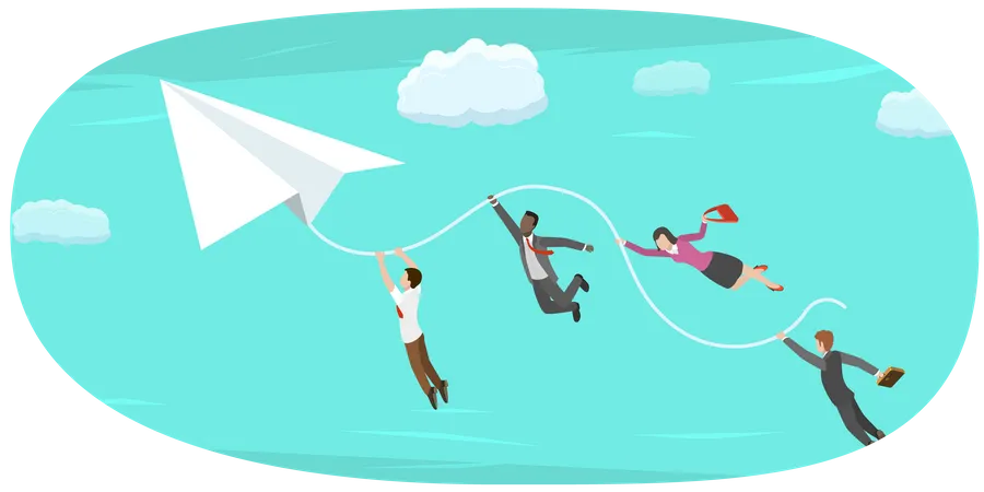 Isometric Vector Concept Of Goal Achievement Business Team Are Flying To Their Target On The White Paper Plane Strategy Of Effective Collaboration Illustration