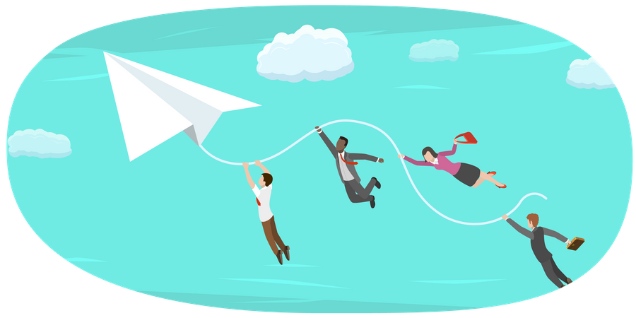 Business Team are Flying to Their Target On the Paper Plane  Illustration