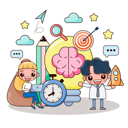 Business-Team beim Brainstorming zu neuen Ideen für den Erfolg  Illustration