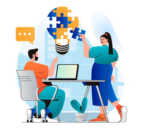 Business team brainstorming together  Illustration