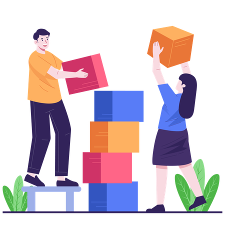 Business team build business with blocks  Illustration