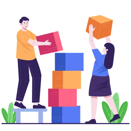 Business team build business with blocks  Illustration