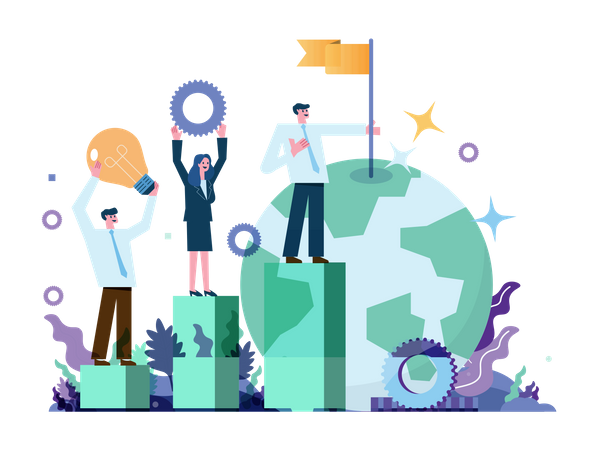 Business team building company to global business  Illustration