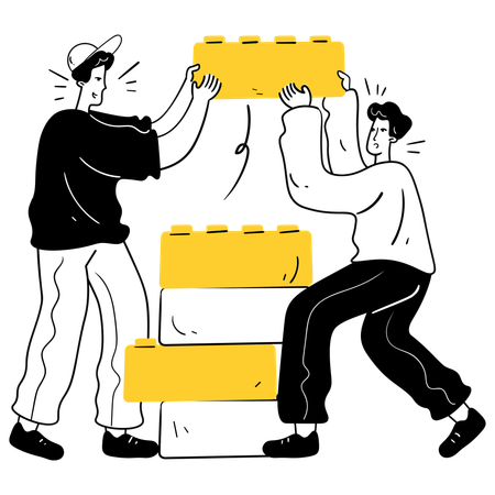 Geschäftsteam baut gemeinsam eine Struktur auf  Illustration