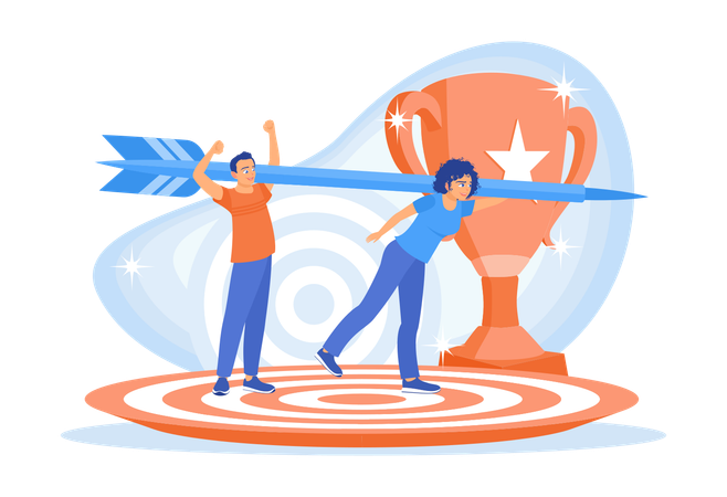 Business Team Carrying Arrows And Trophie  Illustration