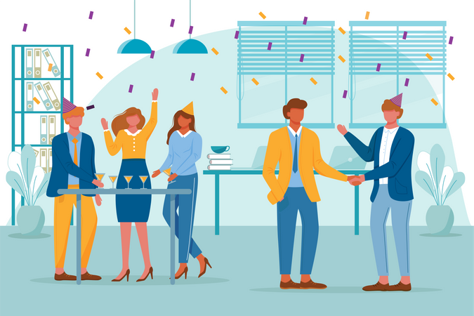 Business team celebrate birthday party  Illustration