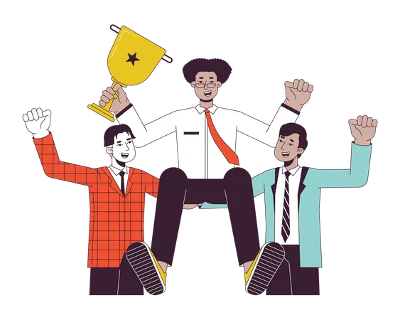 Celebrate Business Team Flat Line Concept Vector Spot Illustration Victory Business People 2 D Cartoon Outline Characters On White For Web UI Design Achieve Success Editable Isolated Color Hero Image Illustration