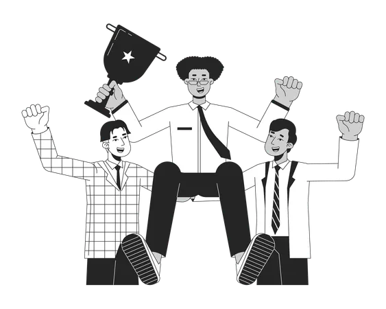Celebrate Business Team Bw Concept Vector Spot Illustration Victory Business People 2 D Cartoon Flat Line Monochromatic Characters For Web UI Design Success Editable Isolated Outline Hero Image Illustration