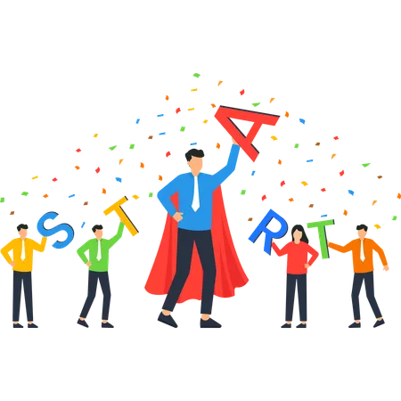 Business Team Celebrating New Beginning  Illustration