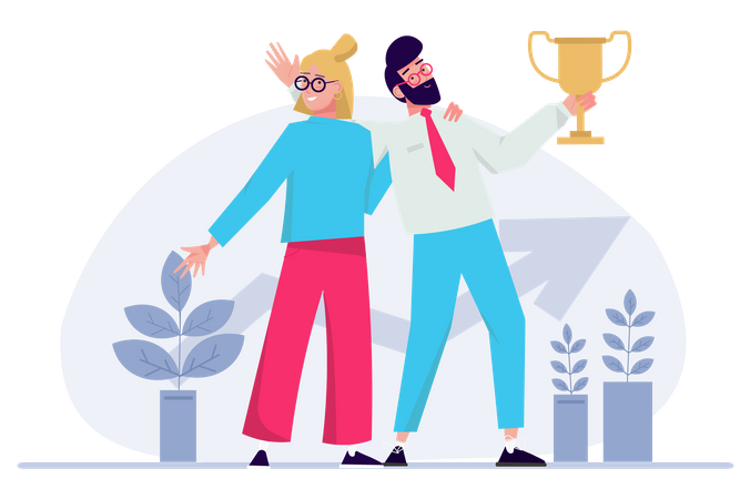 Business team celebrating success trophy  Illustration