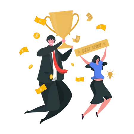 The Best Team Wins And Celebrations Get Trophies For Teamwork And Achieving Success Concept Illustration