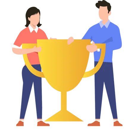 Boy And Girl Are Holding Trophies Illustration