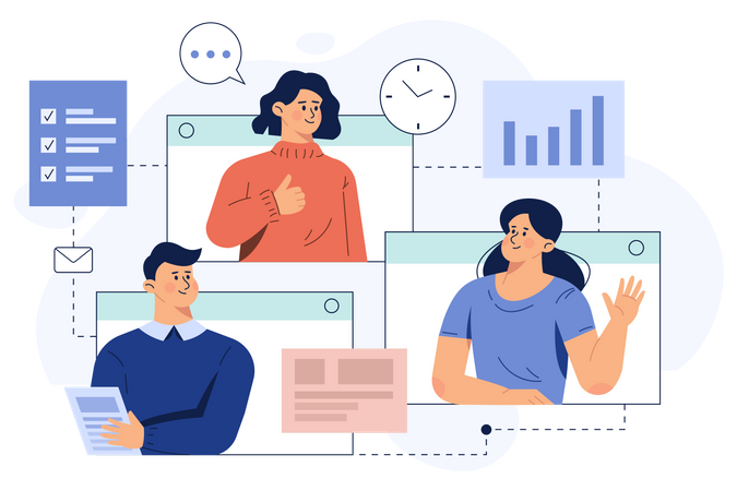 Business Team chatting on video call Illustration