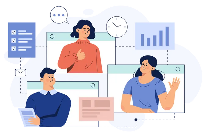 Business Team chatting on video call  Illustration