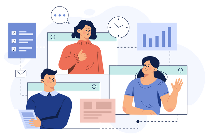 Business Team chatting on video call  Illustration