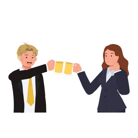 Business Team Cheers with Beer  Illustration