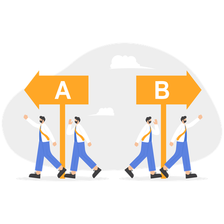 사업팀이 계획 A 또는 계획 B 방향을 선택  일러스트레이션