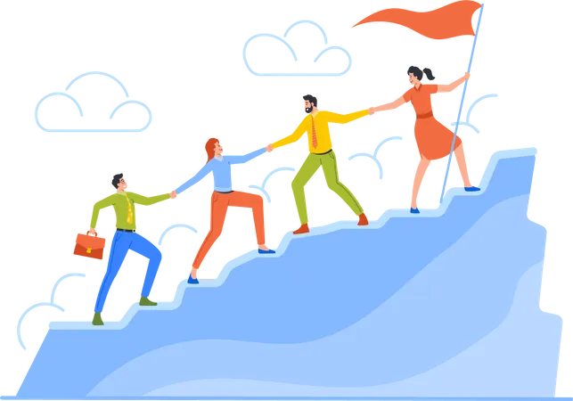 Business Team Climbing Mountain  Illustration