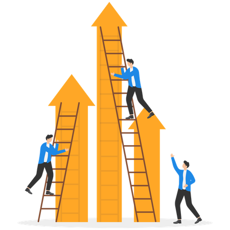 Business team climbing on ladder for business growth  Illustration