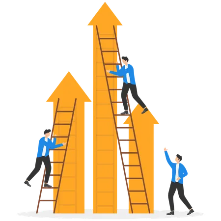 Business team climbing on ladder for business growth  Illustration
