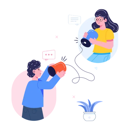 Business team communicating through wire phone  Illustration