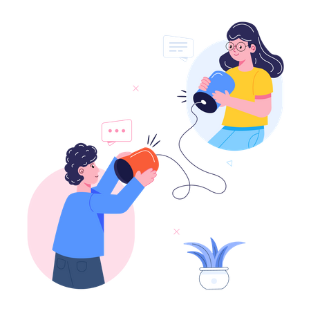 Business team communicating through wire phone  Illustration