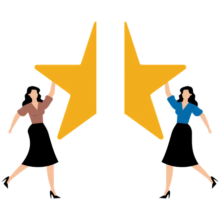 ビジネスチームがゴールデンスタージグソーパズルをつなげる  イラスト