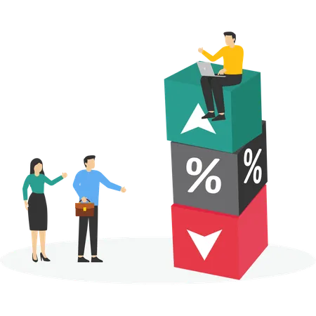 Business-Team verbindet Würfelblock mit Prozentzeichen  Illustration