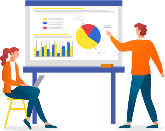 Business team consulting together on data analytics  Illustration