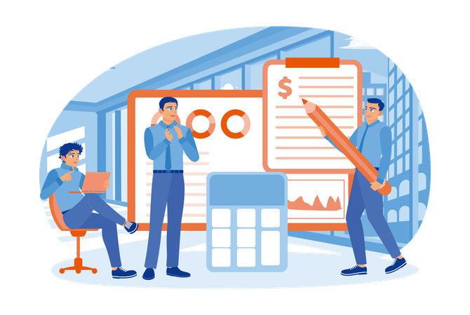 Business team creates a business plan  Illustration