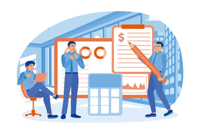 Business team creates a business plan  Illustration