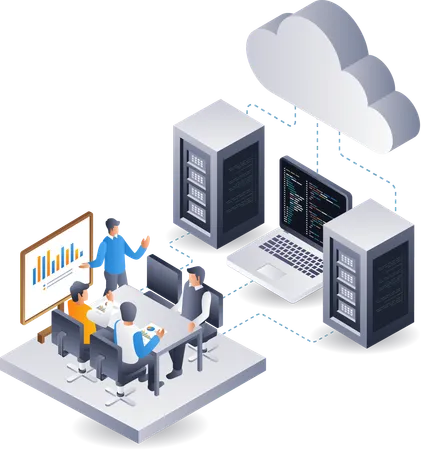 Business team developing cloud server application  Illustration