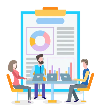 Business team discuss on business analysis Illustration