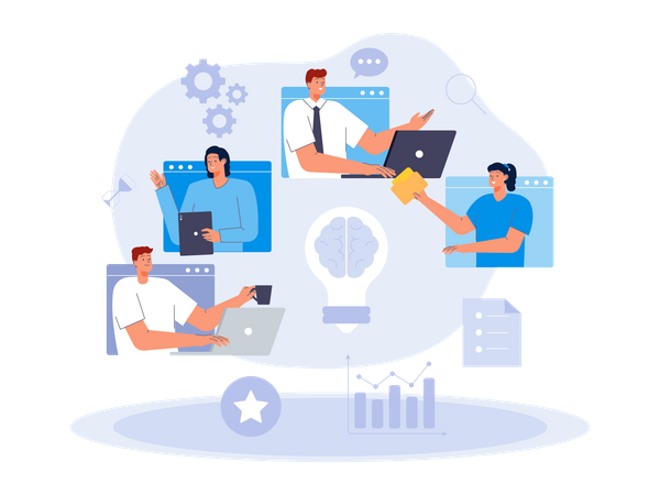 Business team discuss strategy online  Illustration