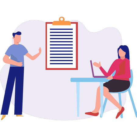 Business team discusses checklist work  Illustration