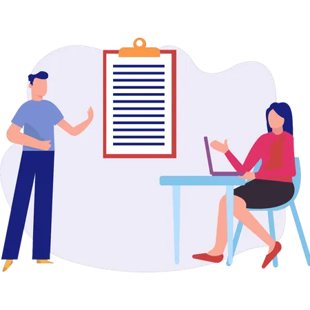 Business team discusses checklist work  Illustration