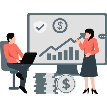 Business team discusses financial growth  Illustration
