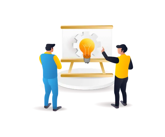 Business team discusses ideas for developing a business  Illustration