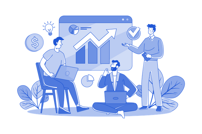 Business team discussing about business growth  イラスト