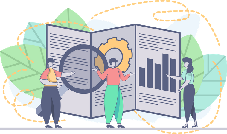 Business team discussing about data management  Illustration