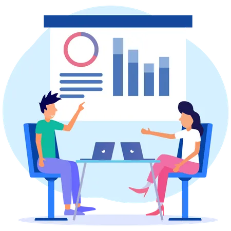 Business team discussing on data analysis  Illustration