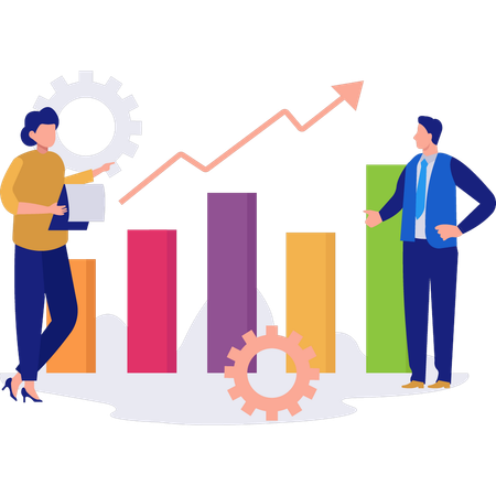 Das Business-Team diskutiert Marktdaten  Illustration