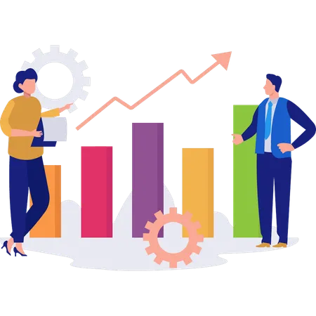 Das Business-Team diskutiert Marktdaten  Illustration