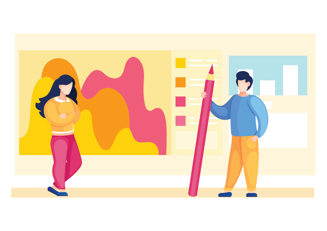 Geschäftsteam diskutiert über Analytik  Illustration