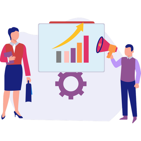 Geschäftsteam diskutiert über Graphenwachstum  Illustration