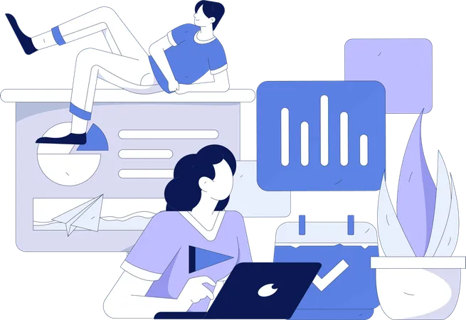 Business team doing business data analysis  Illustration