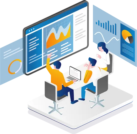 Business Team doing data Analysis  Illustration